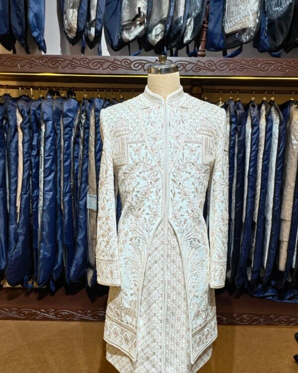 Off White Floral Embroidered Sherwani