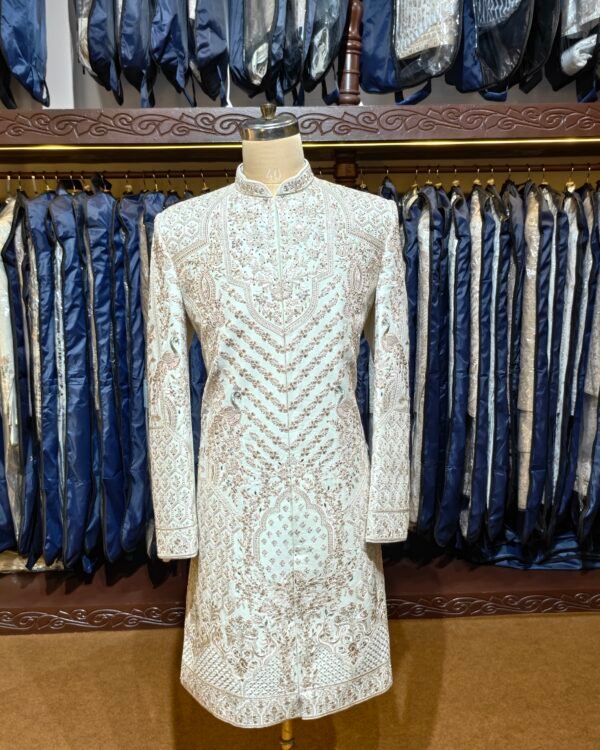 Off White Floral Embroidered Sherwani