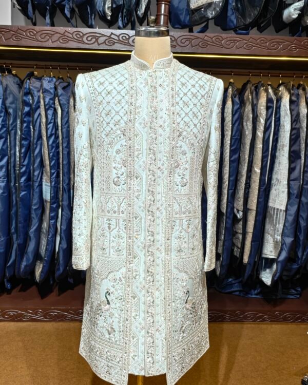 Off White Peacock Embroidered Sherwani