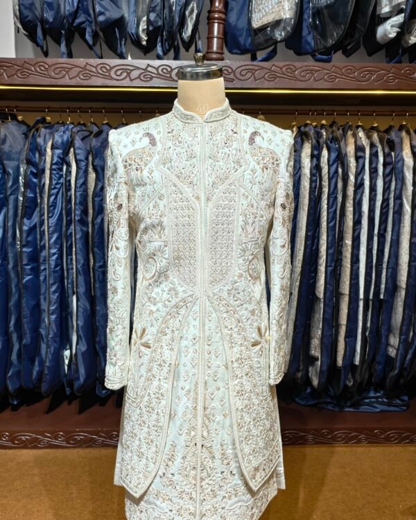 Off White Regal Floral Embroidered Sherwani