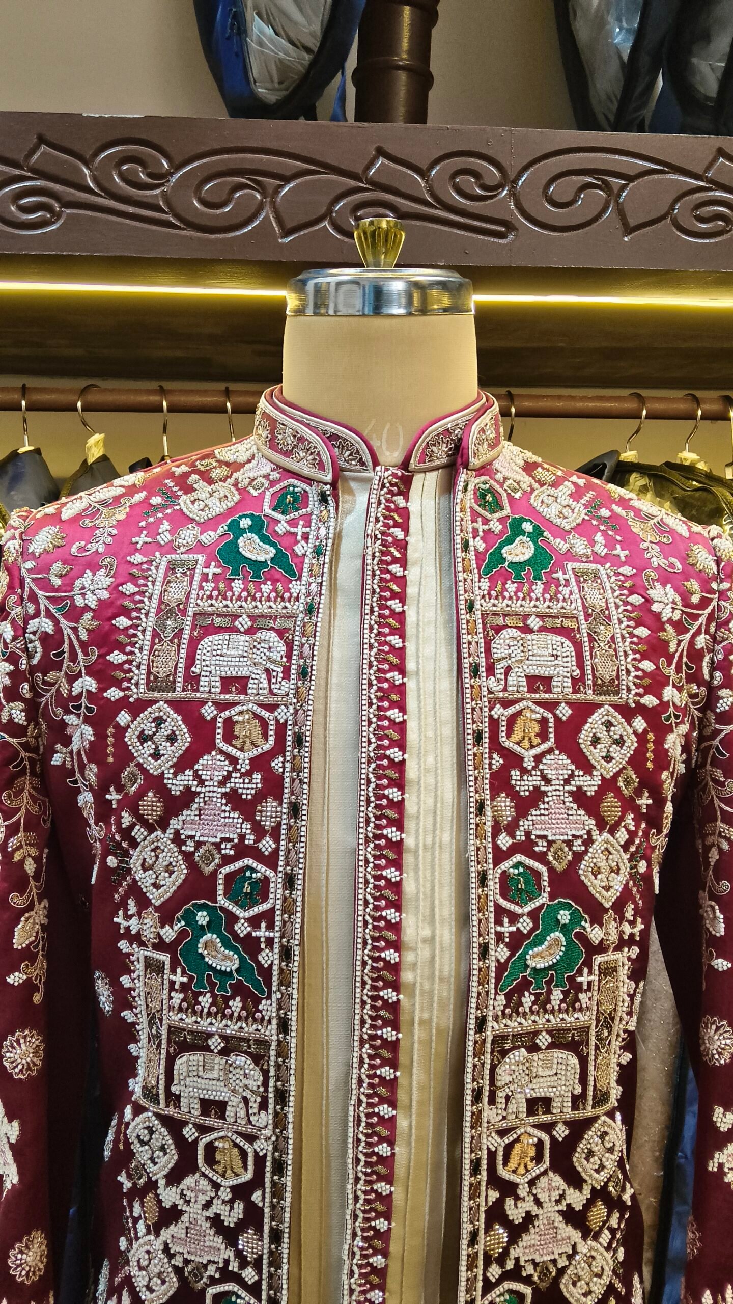 Dark Red Heritage Embroidered Indo-Western - Image 3