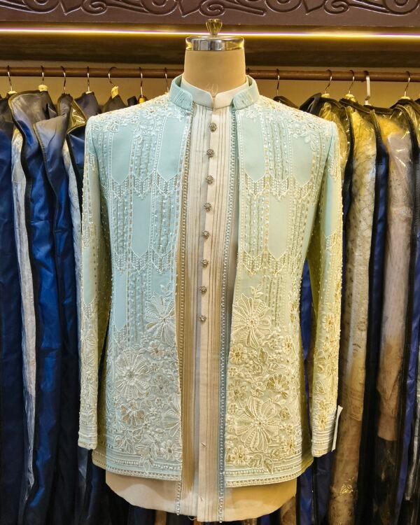 Ice Blue Embroidered Indo-Western