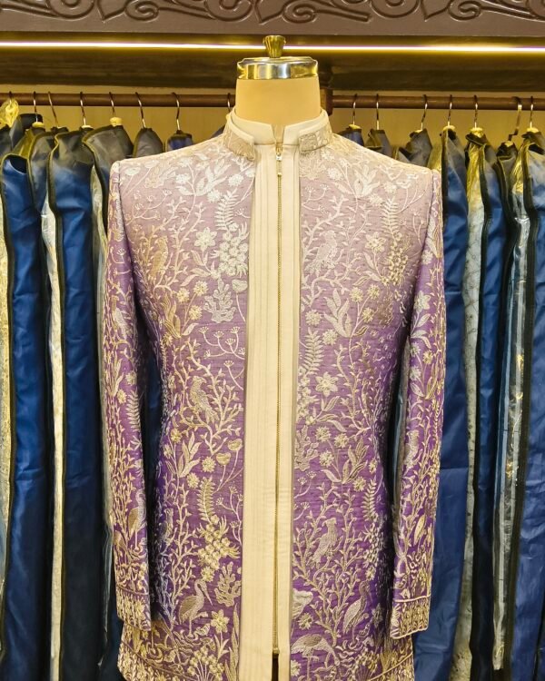 Lavender Floral Embroidered Indo-Western