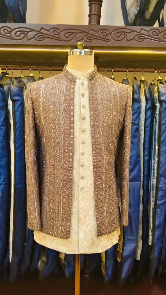 Mocha Brown Embroidered Indo-Western