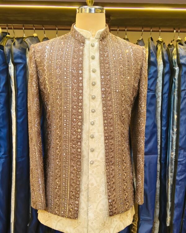 Mocha Brown Embroidered Indo-Western