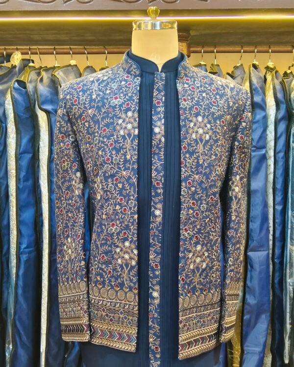 Navy Blue Embroidered Indo-Western