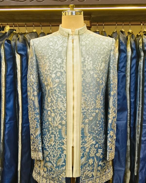 Powder Blue Floral Embroidered Indo-Western