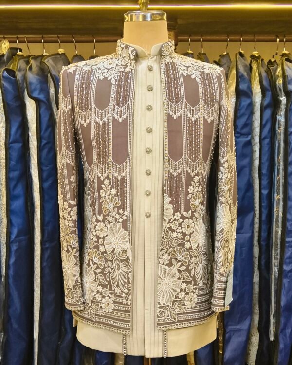 Taupe Brown Floral Elegance Indo-Western