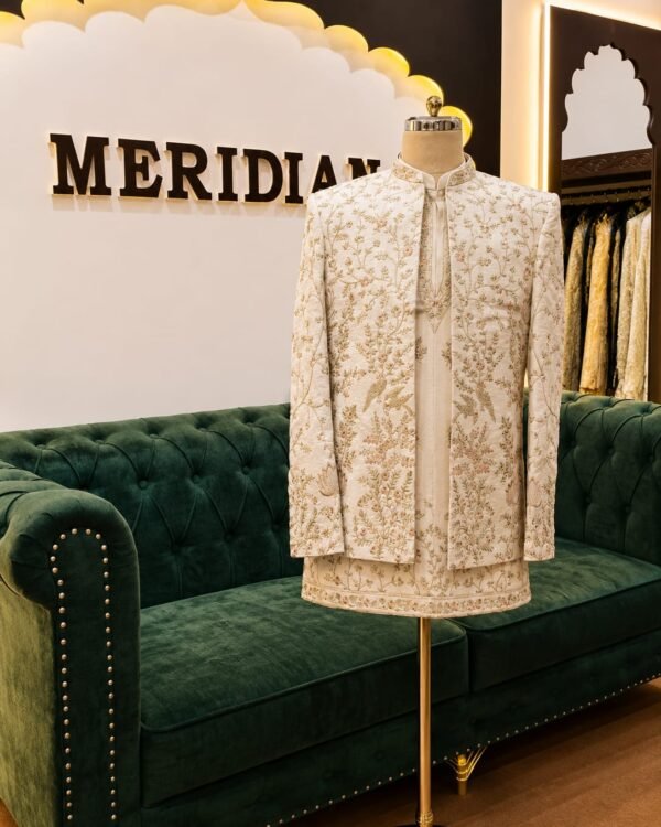 Cream Gold Floral Embroidered Indo-Western