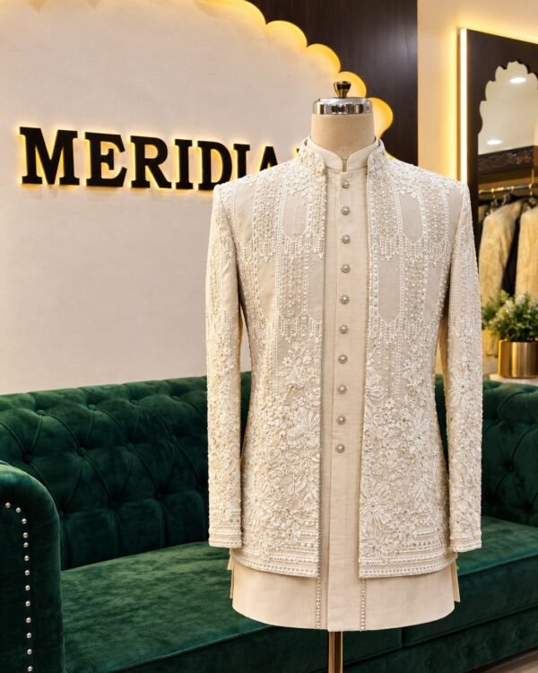 Ivory Pearl Embroidered Indo-Western