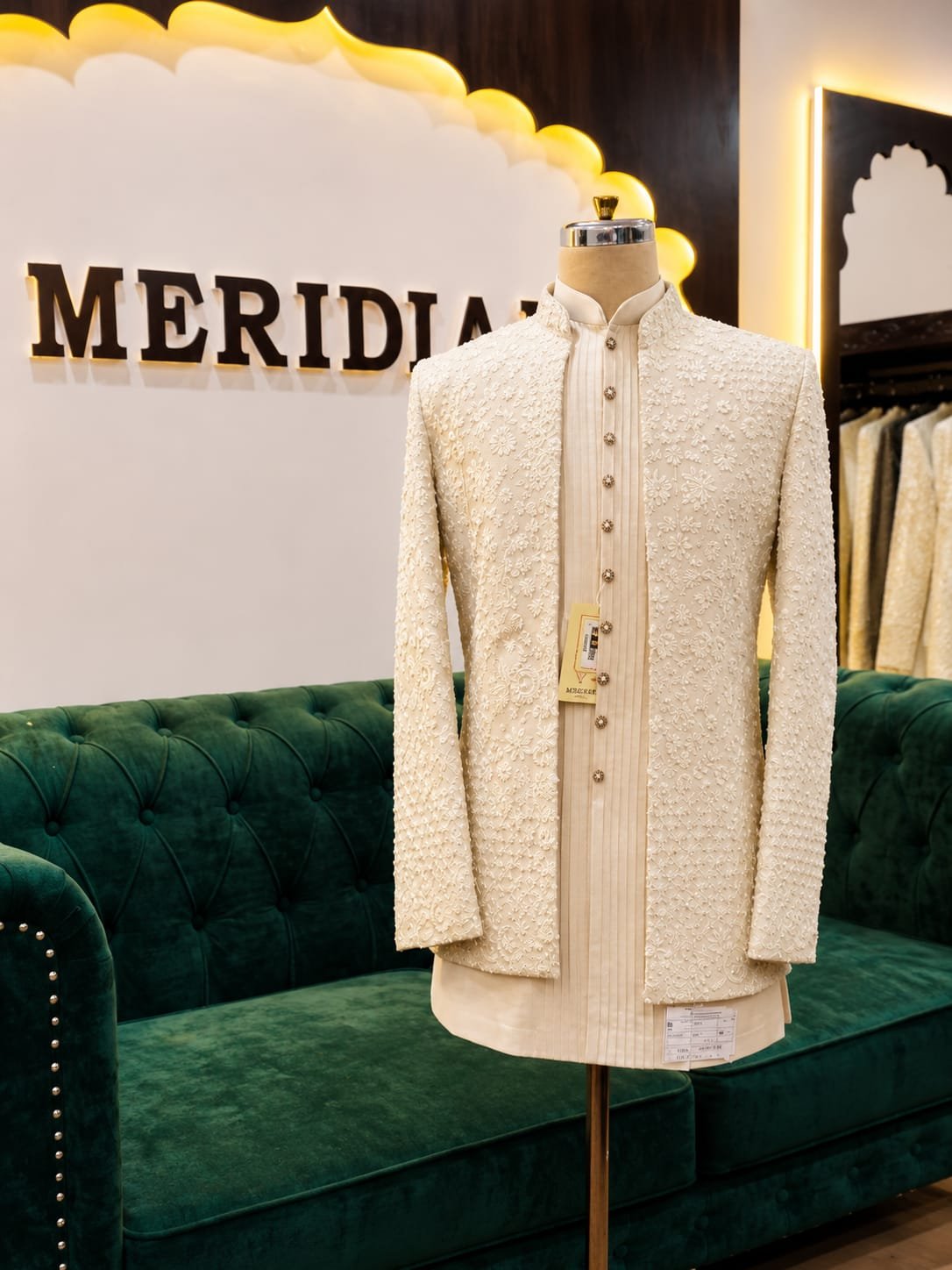 Cream Floral Textured Indo-Western