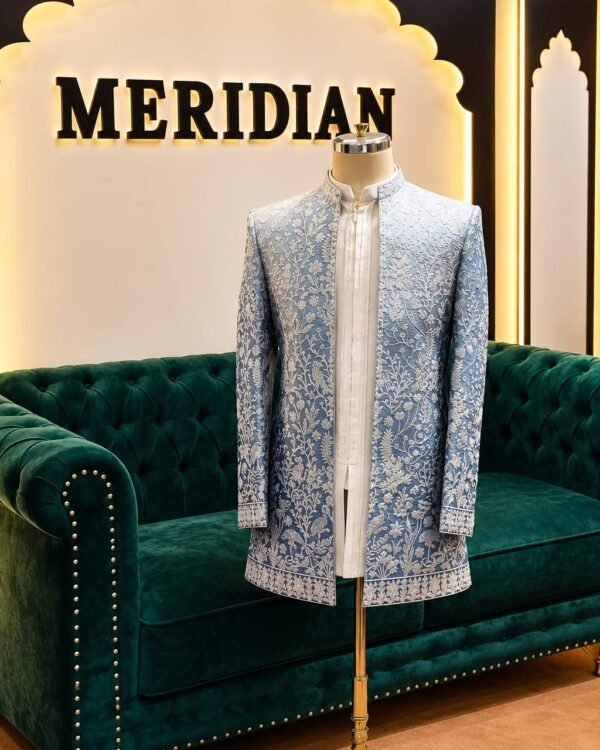 Powder Blue Floral Embroidered Indo-Western
