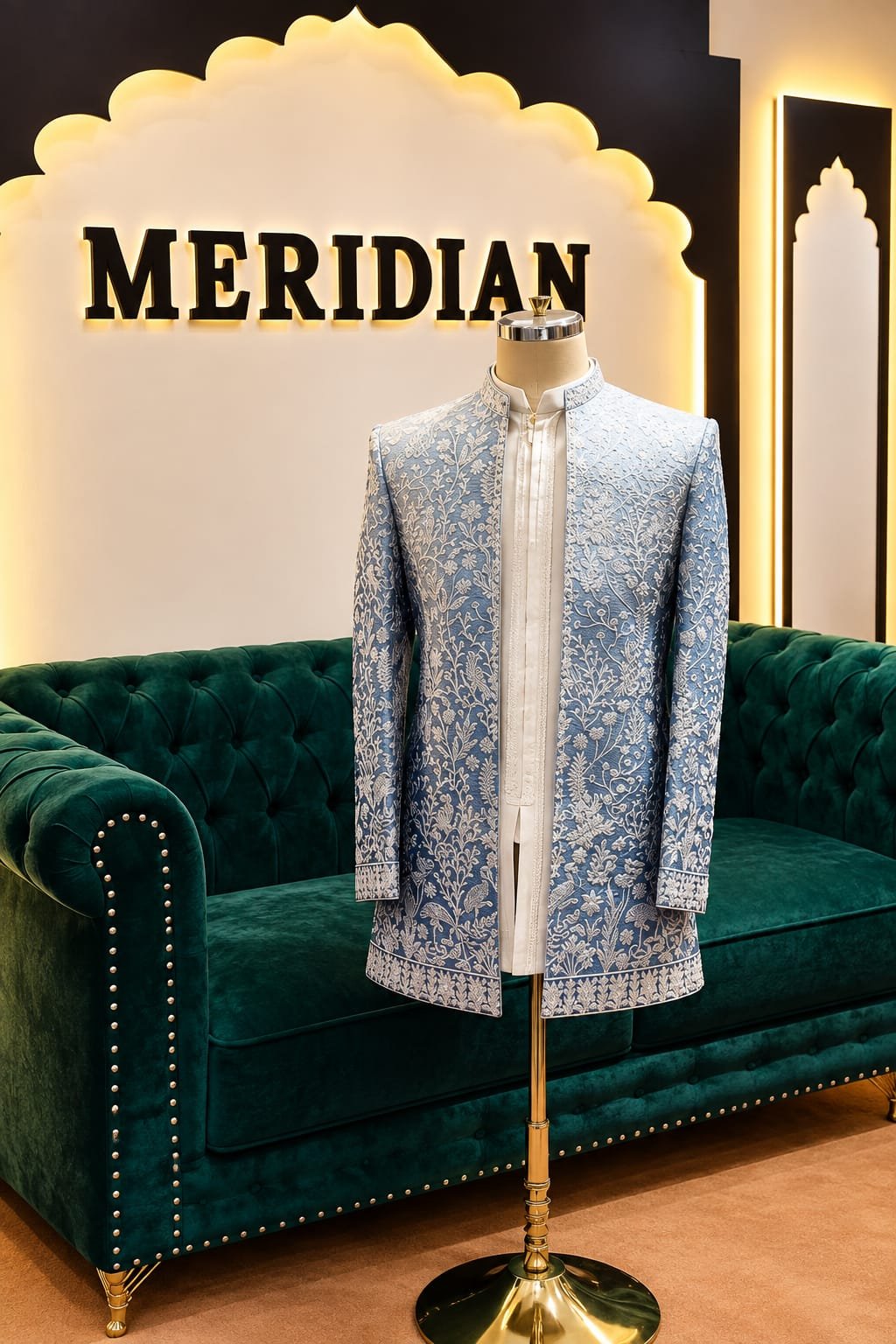 Powder Blue Floral Embroidered Indo-Western