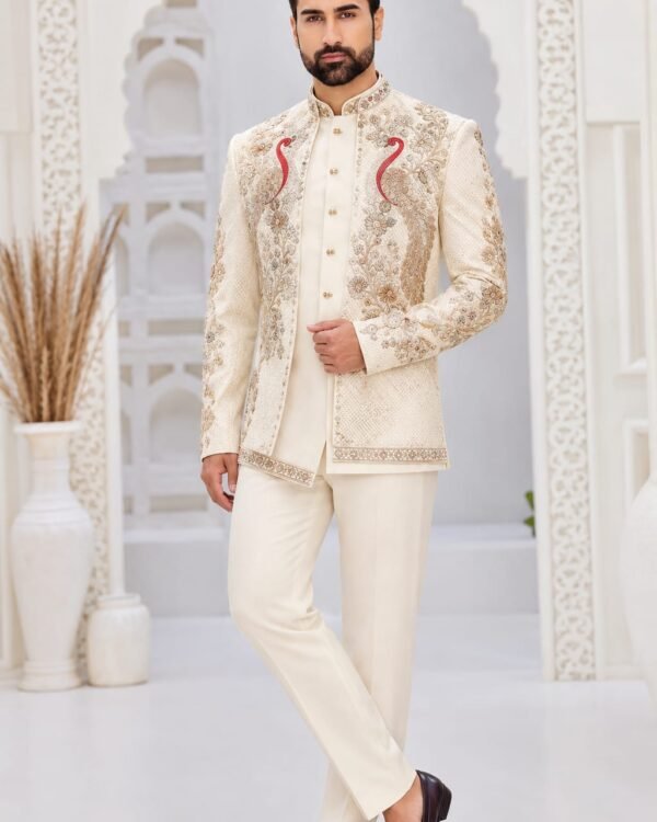 Ivory Peacock Embroidered Indo-Western