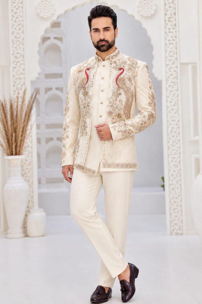 Ivory Peacock Embroidered Indo-Western