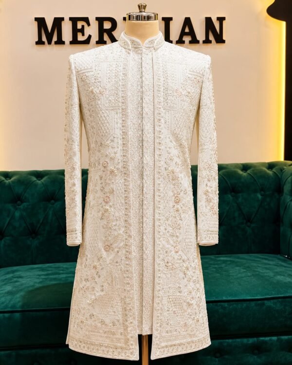 Off White Embroidered Sherwani