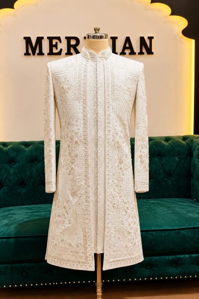 Off White Embroidered Sherwani