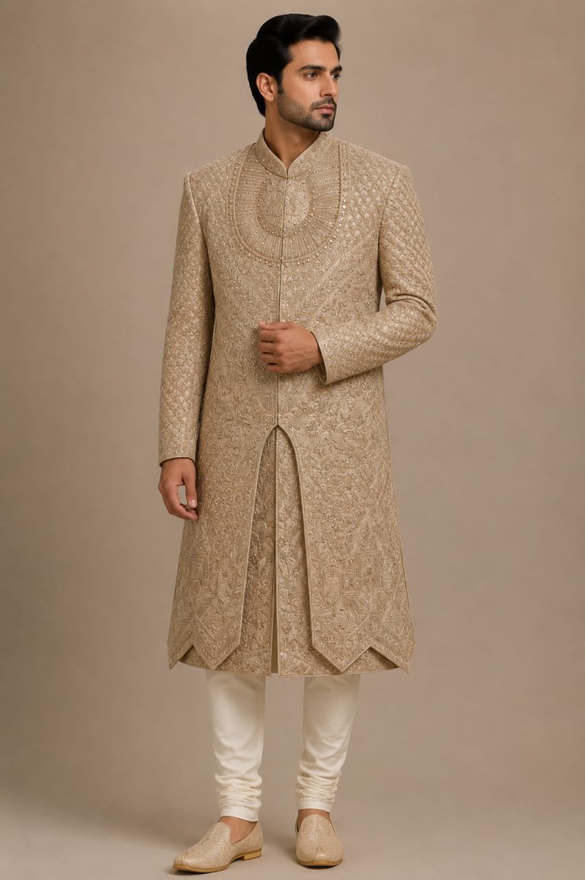 Copper Gold Embroidered Sherwani
