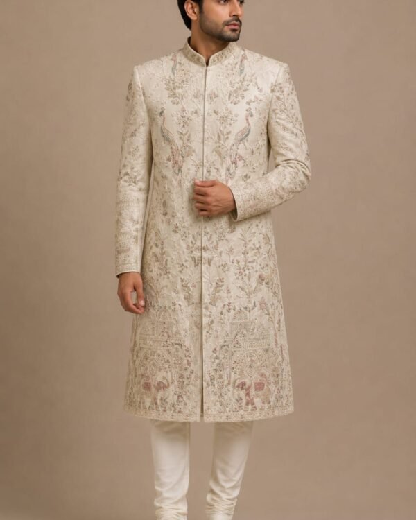 Ivory Floral Embroidered Sherwani