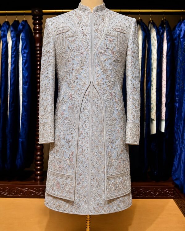 Off White Floral Embroidered Sherwani