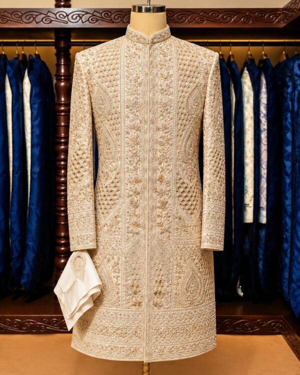 Rose Gold Floral Embroidered Sherwani
