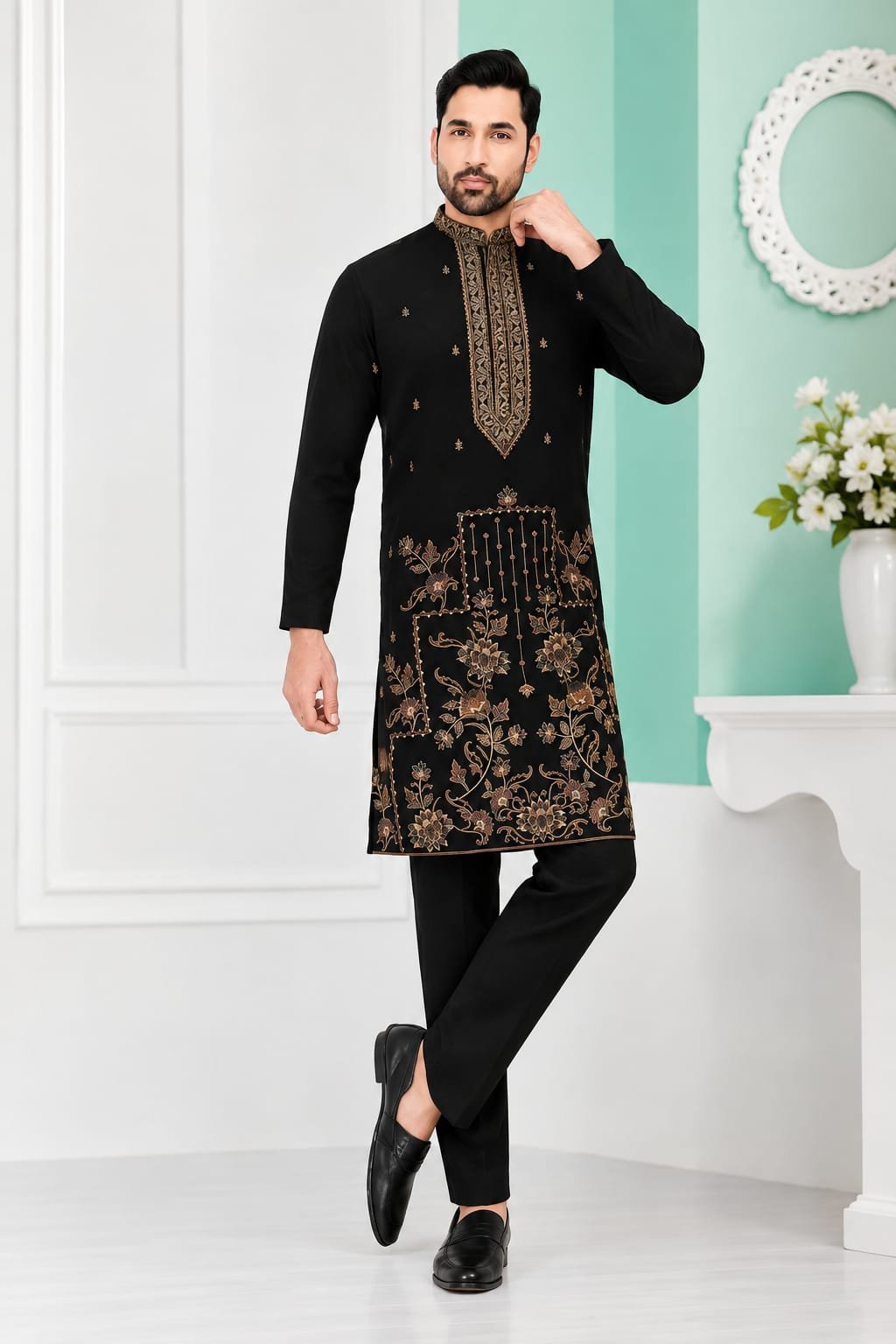 Black Embroidered Kurta