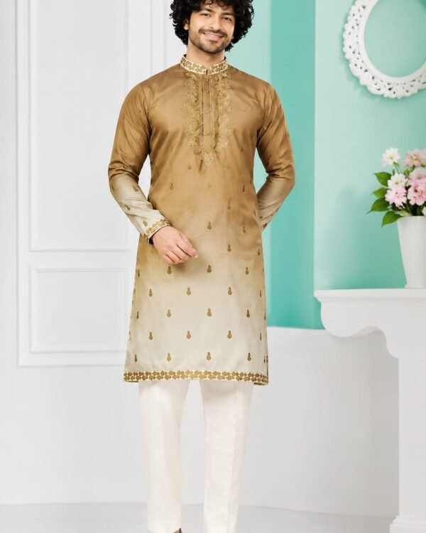 Golden Beige Embroidered Kurta
