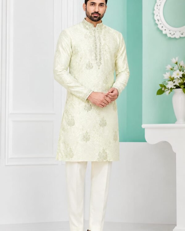 Ivory White Floral Jacquard Kurta