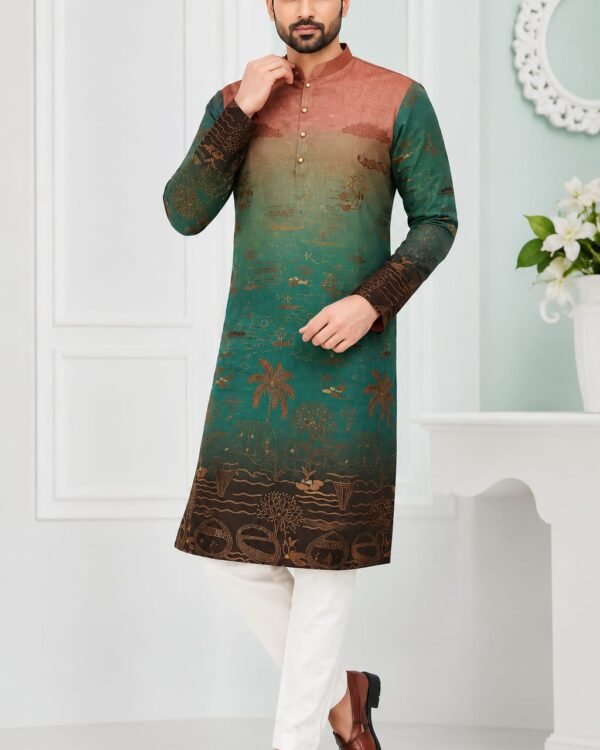 Emerald Green & Rose Gold Printed Kurta