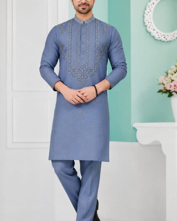 Dusty Blue Embroidered Kurta Set