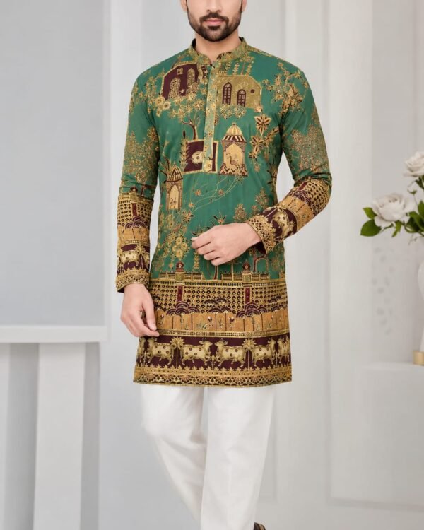 Emerald Green Heritage Printed Kurta