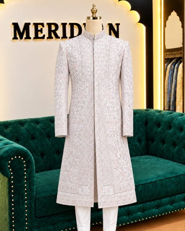 Off White Floral Embroidered Royal Sherwani