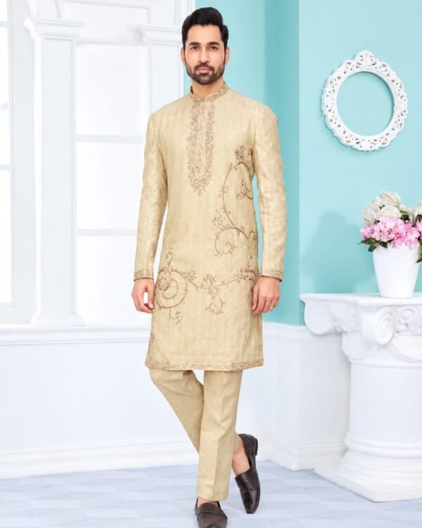 Beige Heritage Embroidered Kurta Set
