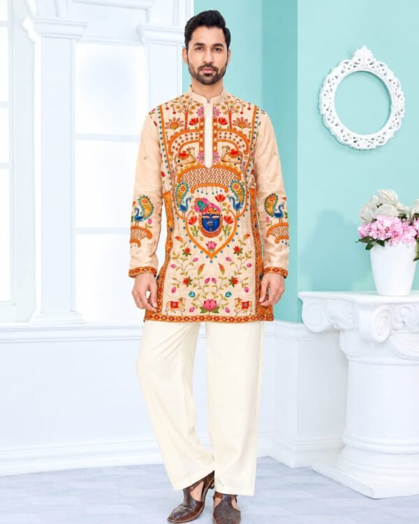 Peach Handcrafted Printed Kurta Pajama