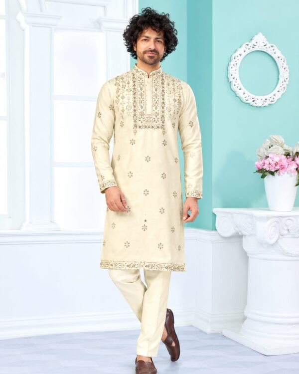 Ivory Heritage Embroidered Kurta Pajama Set