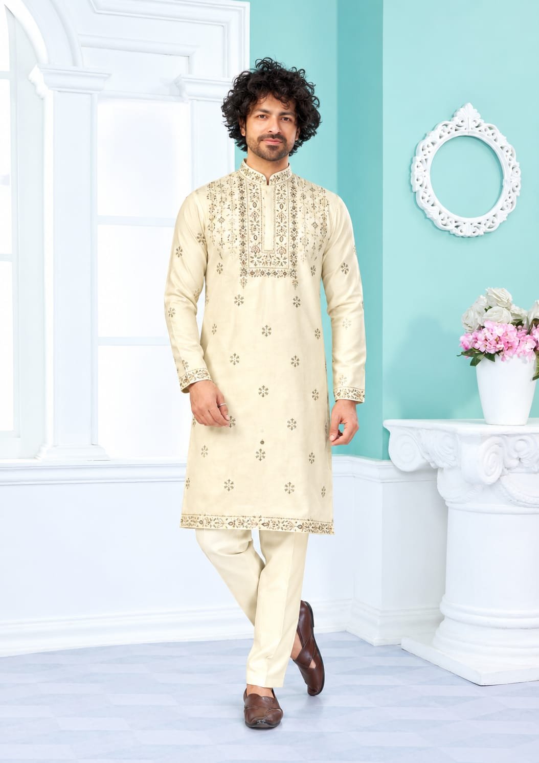 Ivory Heritage Embroidered Kurta Pajama Set