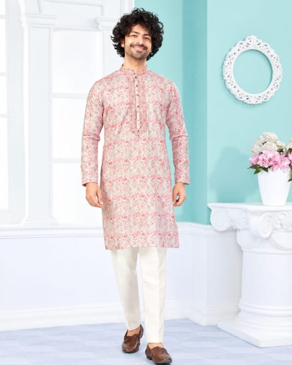 Blush Pink Floral Printed Kurta Pajama Set