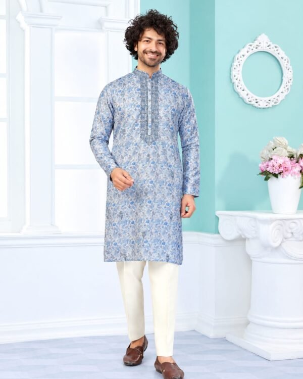 Sky Blue Floral Printed Kurta Pajama Set