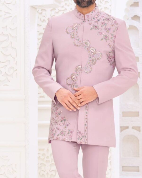 Blush Pink Floral Embroidered Jodhpuri Suit