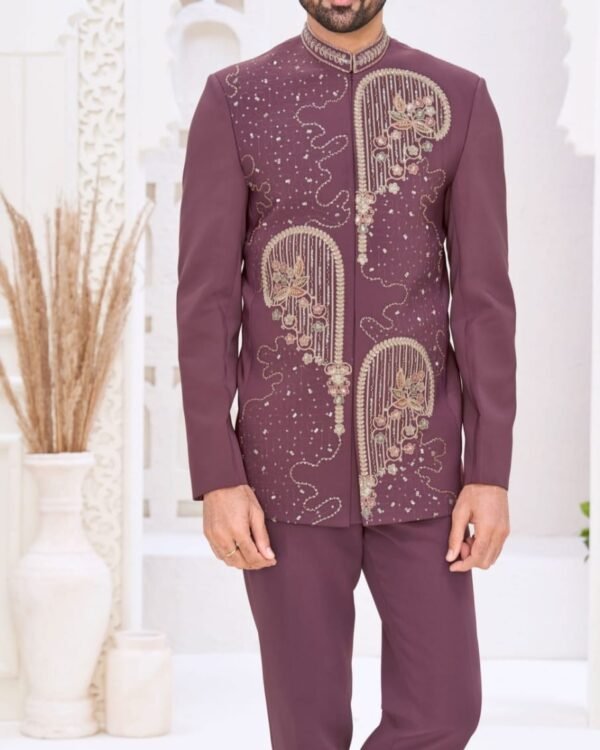Wine Maroon Embroidered Jodhpuri Suit