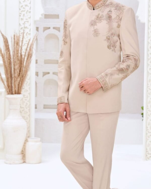 Blush Beige Embroidered Jodhpuri Suit