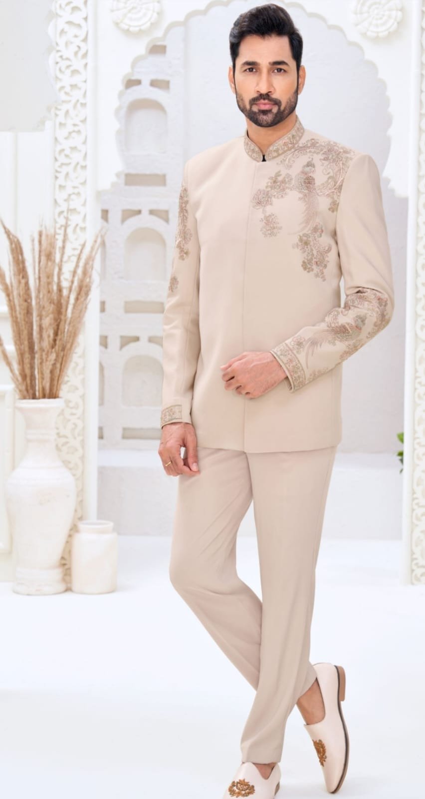 Blush Beige Embroidered Jodhpuri Suit