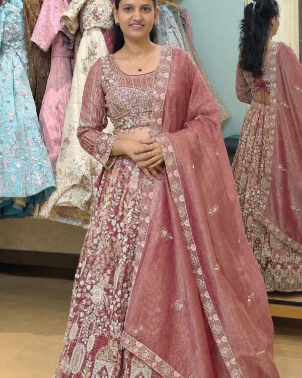 Dusty Rose Embroidered Bridal Lehenga Set