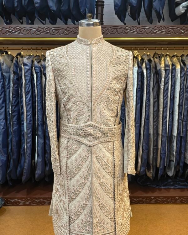 The Imperial Ivory Jaal Sherwani – A Masterpiece of Regal Embroidery