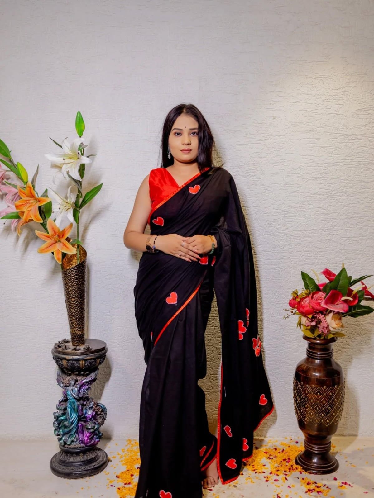 Mulmul Cotton Saree with Heart Patchwork