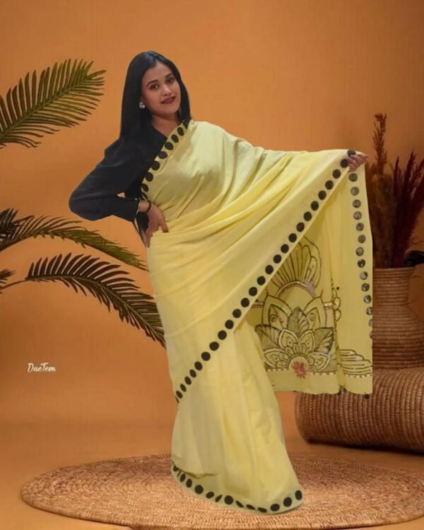 Sunshine Mandala Hand-Painted Mulmul Cotton Saree