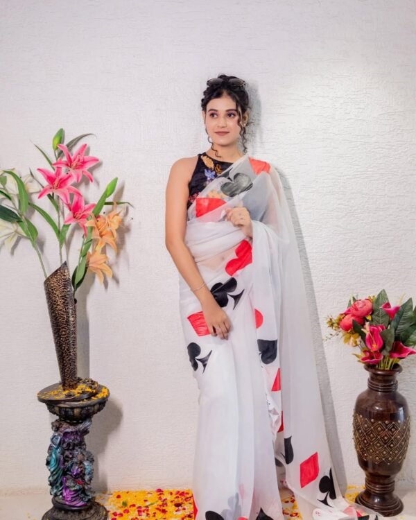 Organza Hand-Painted Playing Card Saree